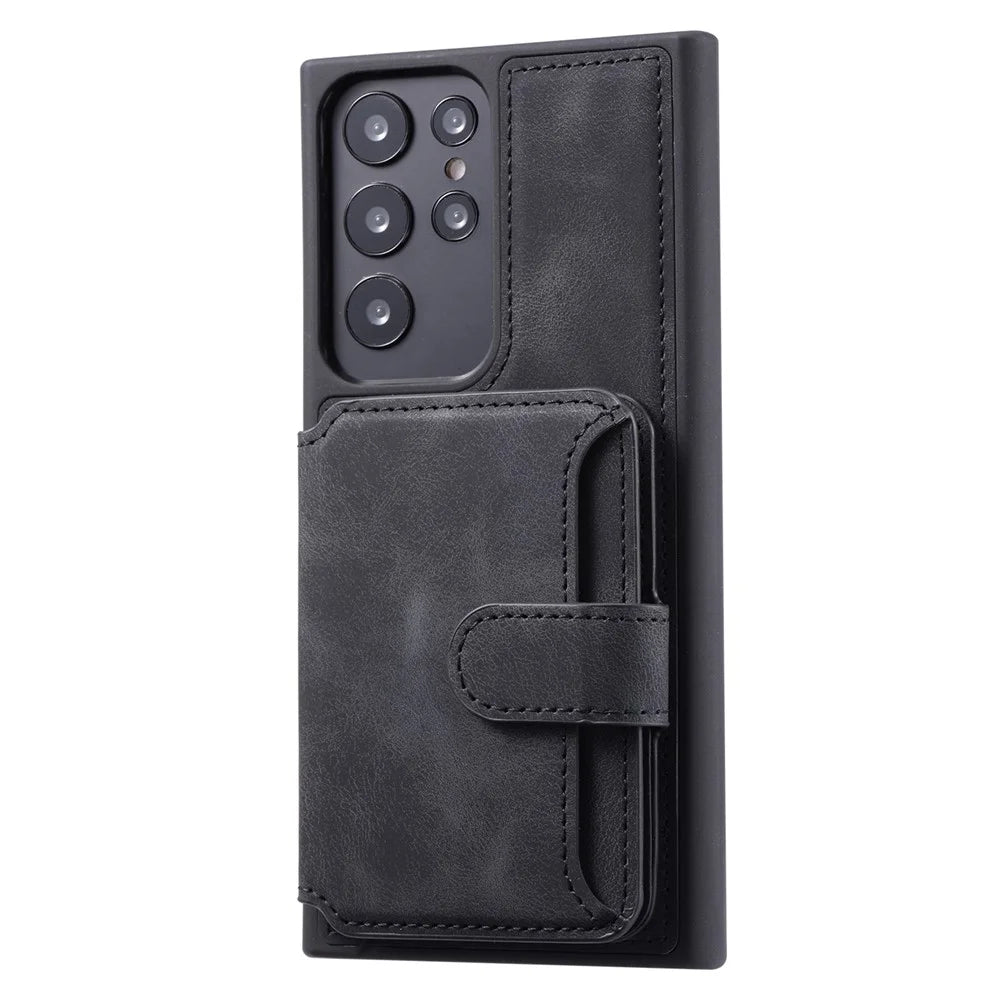 For Samsung Galaxy S23 Ultra Kickstand Leather Coated TPU Phone Case RFID Blocking Wallet Cover - Black - 5