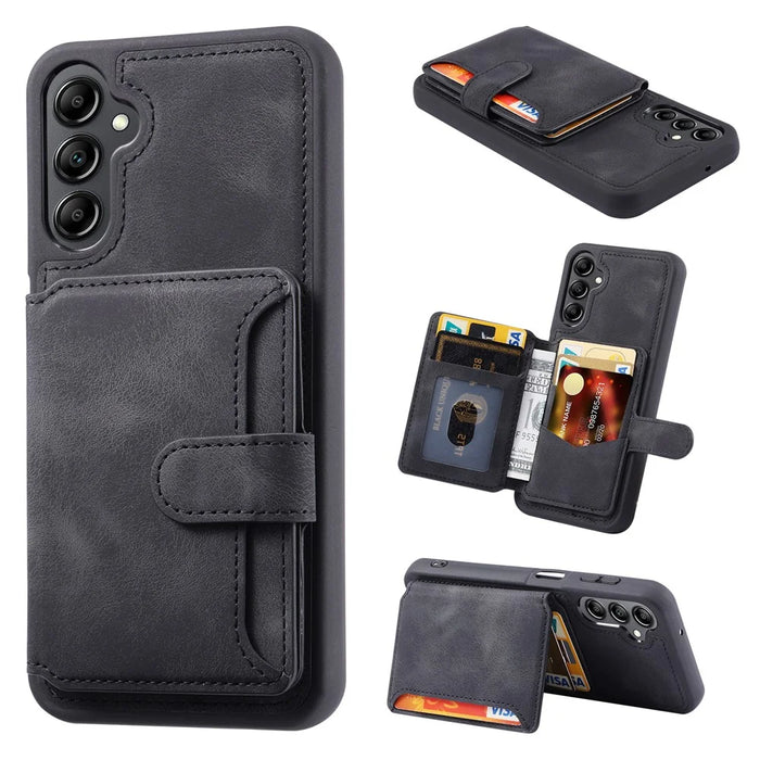 For Samsung Galaxy A54 5G RFID Blocking Phone Case Leather Coated TPU Cover with Wallet Kickstand - Black - 1