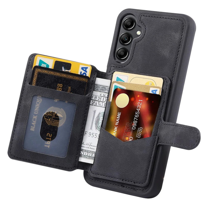For Samsung Galaxy A54 5G RFID Blocking Phone Case Leather Coated TPU Cover with Wallet Kickstand - Black - 2