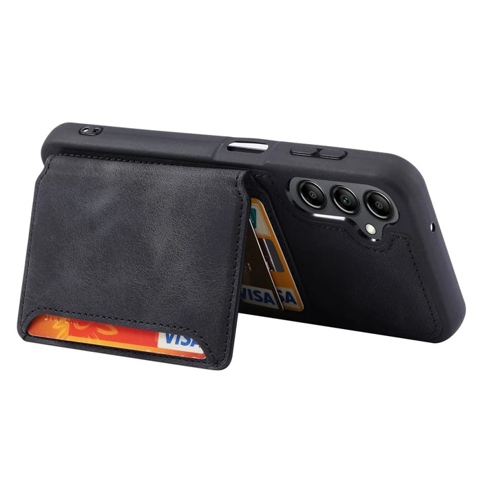 For Samsung Galaxy A54 5G RFID Blocking Phone Case Leather Coated TPU Cover with Wallet Kickstand - Black - 3