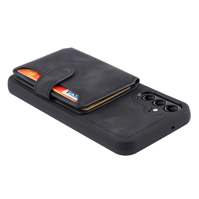 For Samsung Galaxy A54 5G RFID Blocking Phone Case Leather Coated TPU Cover with Wallet Kickstand - Black - 4