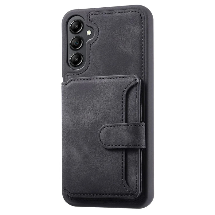 For Samsung Galaxy A54 5G RFID Blocking Phone Case Leather Coated TPU Cover with Wallet Kickstand - Black - 5