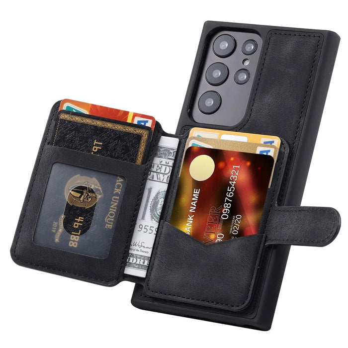 For Samsung Galaxy S22 Ultra 5G RFID Blocking Wallet Phone Cover Kickstand Leather Coated TPU Case - Black - 2