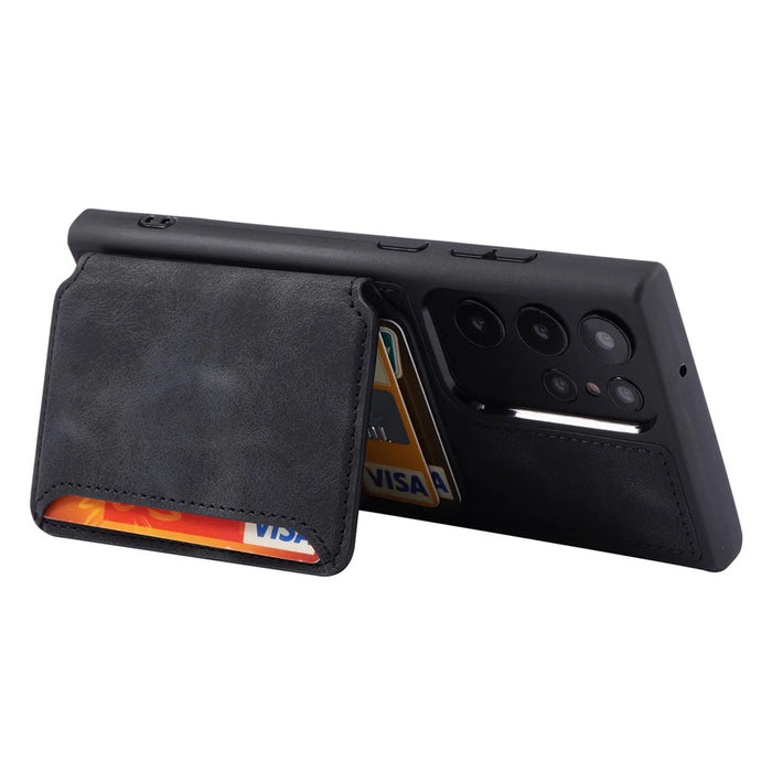 For Samsung Galaxy S22 Ultra 5G RFID Blocking Wallet Phone Cover Kickstand Leather Coated TPU Case - Black - 3