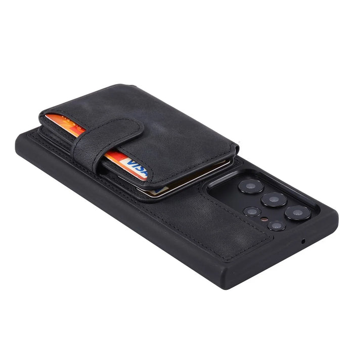 For Samsung Galaxy S22 Ultra 5G RFID Blocking Wallet Phone Cover Kickstand Leather Coated TPU Case - Black - 4
