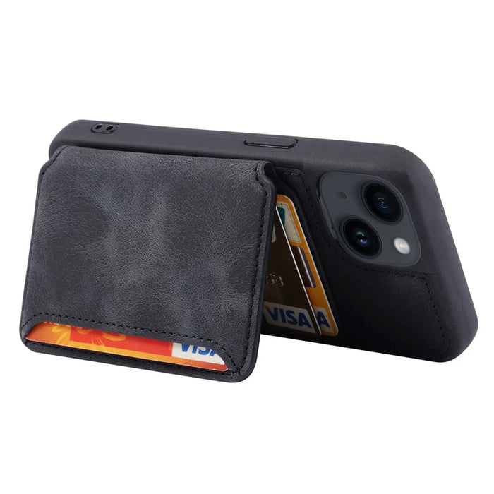 RFID Blocking Phone Case for iPhone 13 , Wallet Kickstand Leather Coated TPU Back Cover - Black - 3