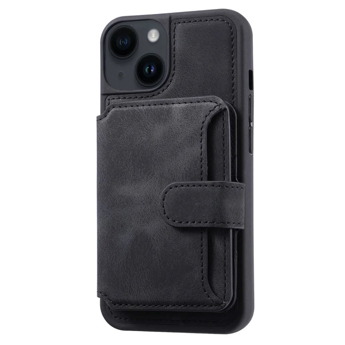 RFID Blocking Phone Case for iPhone 13 , Wallet Kickstand Leather Coated TPU Back Cover - Black - 5