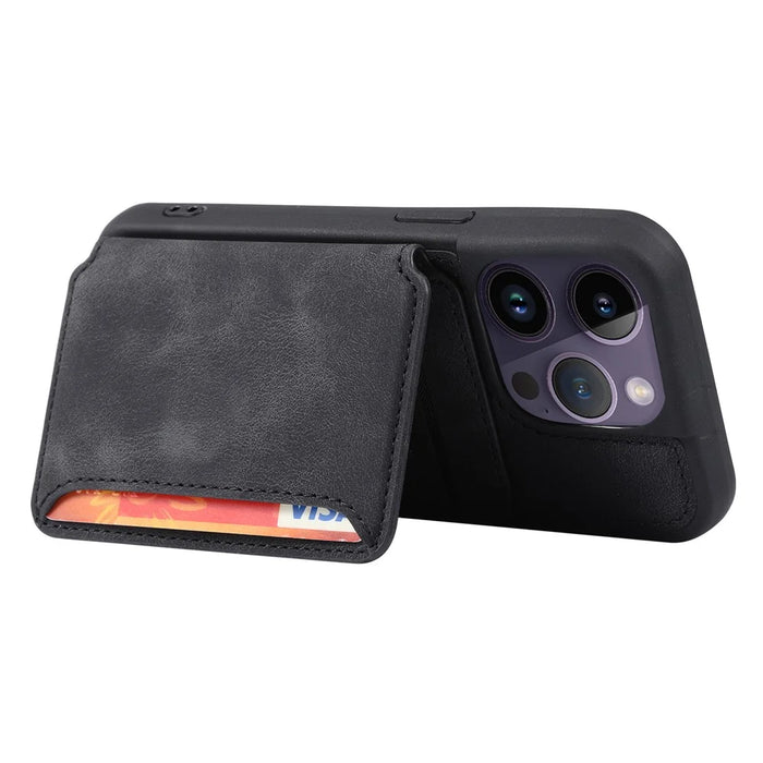 For iPhone 13 Pro RFID Blocking Phone Case Leather Coated TPU Cover with Wallet Kickstand - Black - 2