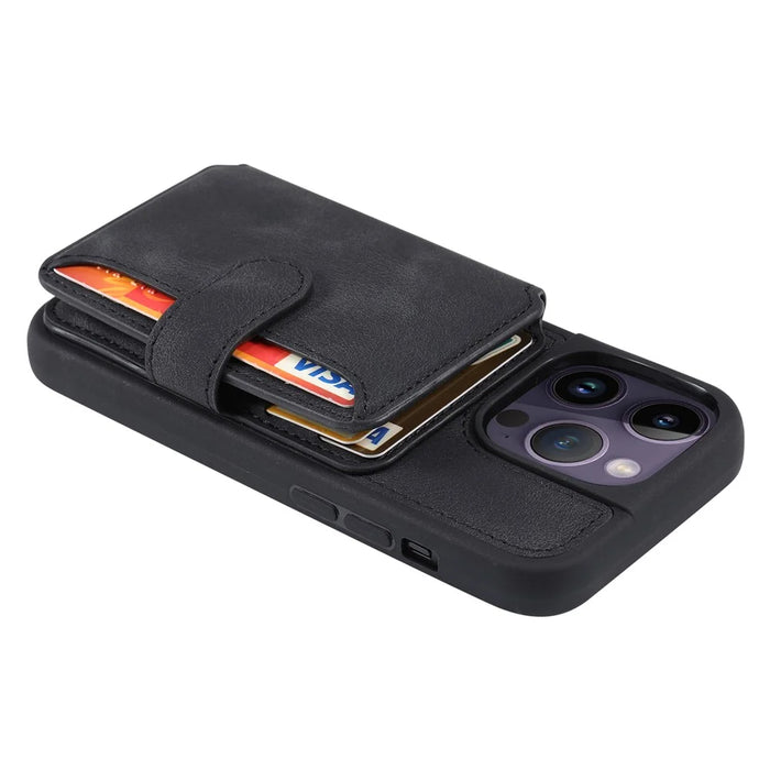 For iPhone 13 Pro RFID Blocking Phone Case Leather Coated TPU Cover with Wallet Kickstand - Black - 5