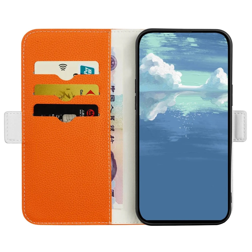 For Samsung Galaxy A24 4G (162.1 x 77.6 x 8.3mm) Litchi Texture PU Leather Case Stand Wallet Candy Color Cover - Orange - 3