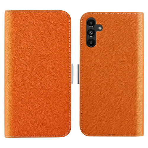Litchi Texture Wallet Phone Cover for Samsung Galaxy A54 5G , Candy Color PU Leather Stand Case - Orange - 1