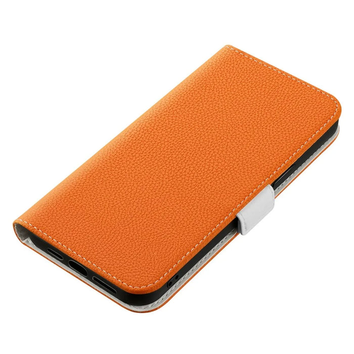 Litchi Texture Wallet Phone Cover for Samsung Galaxy A54 5G , Candy Color PU Leather Stand Case - Orange - 4