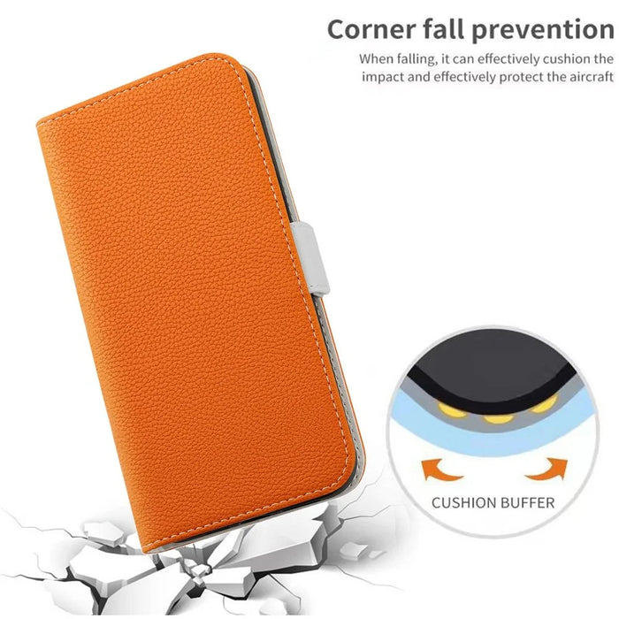 Litchi Texture Wallet Phone Cover for Samsung Galaxy A54 5G , Candy Color PU Leather Stand Case - Orange - 6