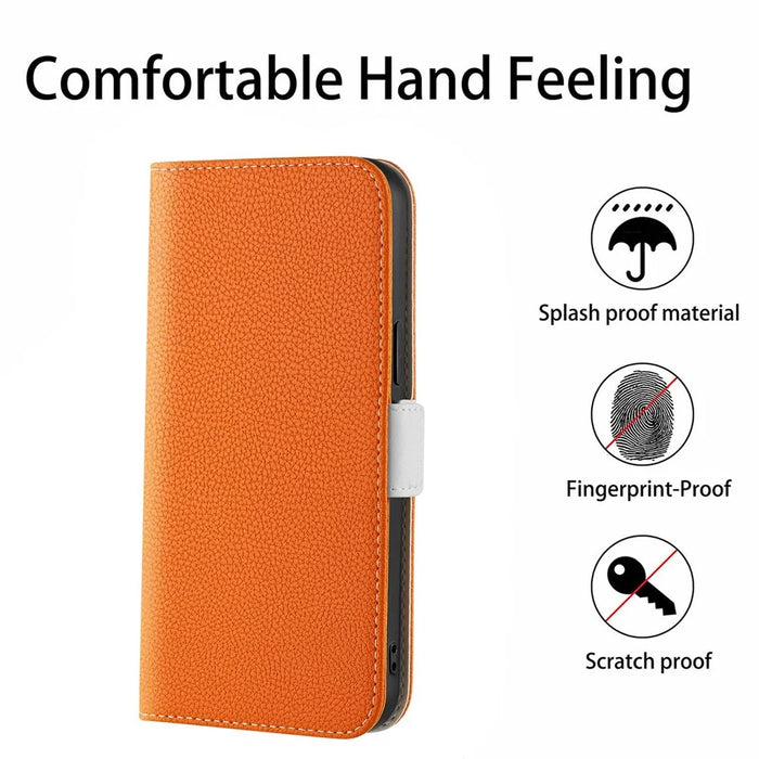 Litchi Texture Wallet Phone Cover for Samsung Galaxy A54 5G , Candy Color PU Leather Stand Case - Orange - 7