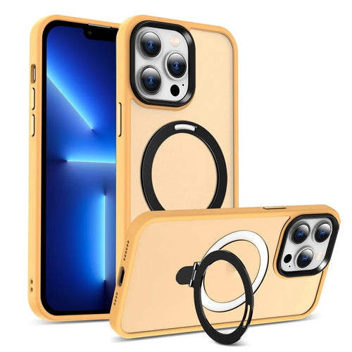 For iPhone 13 Pro Max 6.7 inch Magnetic Invisible Kickstand Phone Case PC+TPU Drop Protection Cover Compatible with MagSafe - Orange - 1