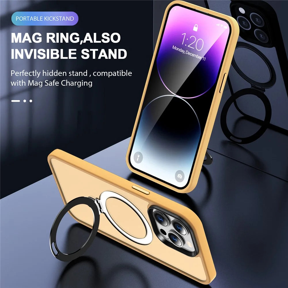 For iPhone 13 Pro Max 6.7 inch Magnetic Invisible Kickstand Phone Case PC+TPU Drop Protection Cover Compatible with MagSafe - Orange - 4