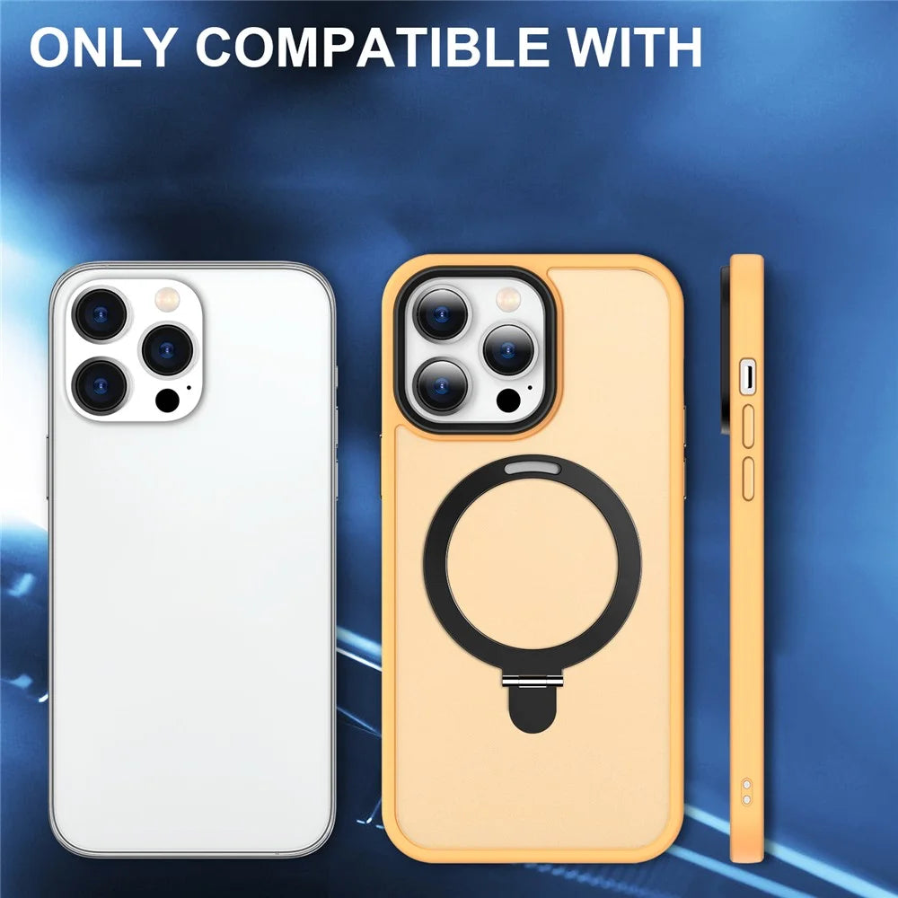 For iPhone 13 Pro Max 6.7 inch Magnetic Invisible Kickstand Phone Case PC+TPU Drop Protection Cover Compatible with MagSafe - Orange - 7