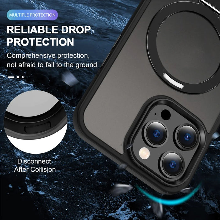 For iPhone 14 Pro Magnetic Phone Case Compatible with MagSafe PC+TPU Ring Kickstand Protective Cover - Black - 2