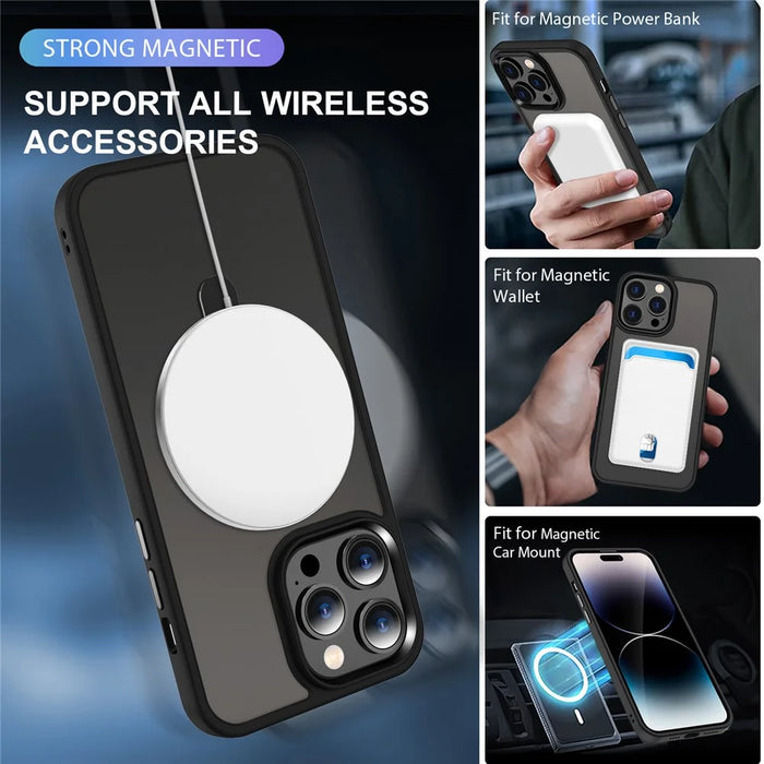 For iPhone 14 Pro Magnetic Phone Case Compatible with MagSafe PC+TPU Ring Kickstand Protective Cover - Black - 3