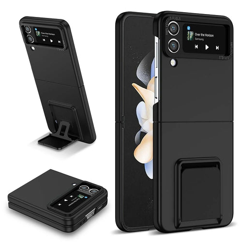 Flip Phone Case for Samsung Galaxy Z Flip4 5G Shockproof Case Hard PC Phone Cover with Kickstand - Black - 1