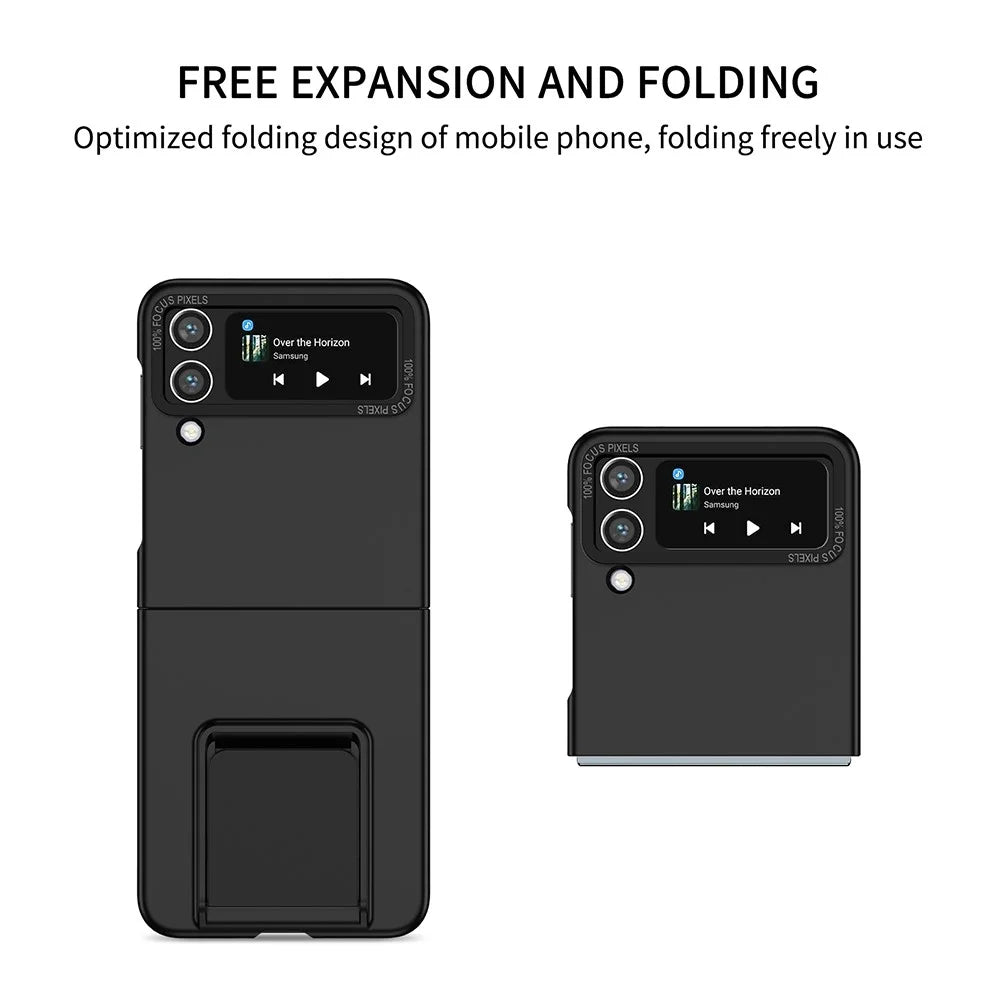 Flip Phone Case for Samsung Galaxy Z Flip4 5G Shockproof Case Hard PC Phone Cover with Kickstand - Black - 2