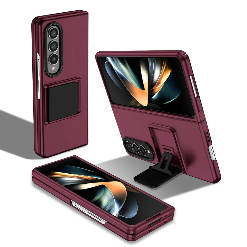 For Samsung Galaxy Z Fold4 5G Case Anti-Scratch Phone Cover Hard PC Case with Kickstand - Wine Red - 1