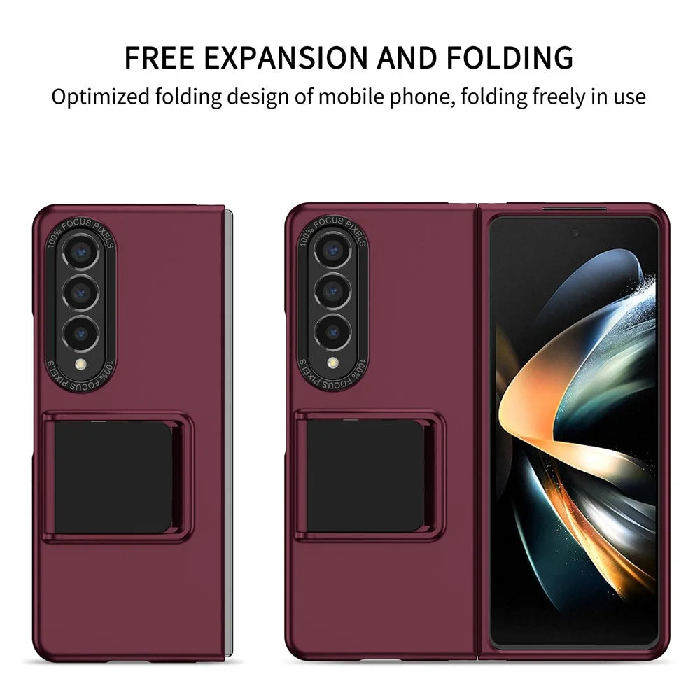 For Samsung Galaxy Z Fold4 5G Case Anti-Scratch Phone Cover Hard PC Case with Kickstand - Wine Red - 2