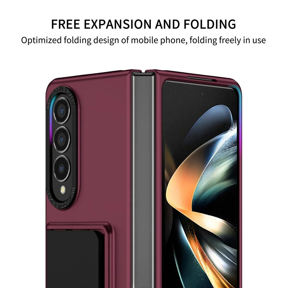 For Samsung Galaxy Z Fold4 5G Case Anti-Scratch Phone Cover Hard PC Case with Kickstand - Wine Red - 3