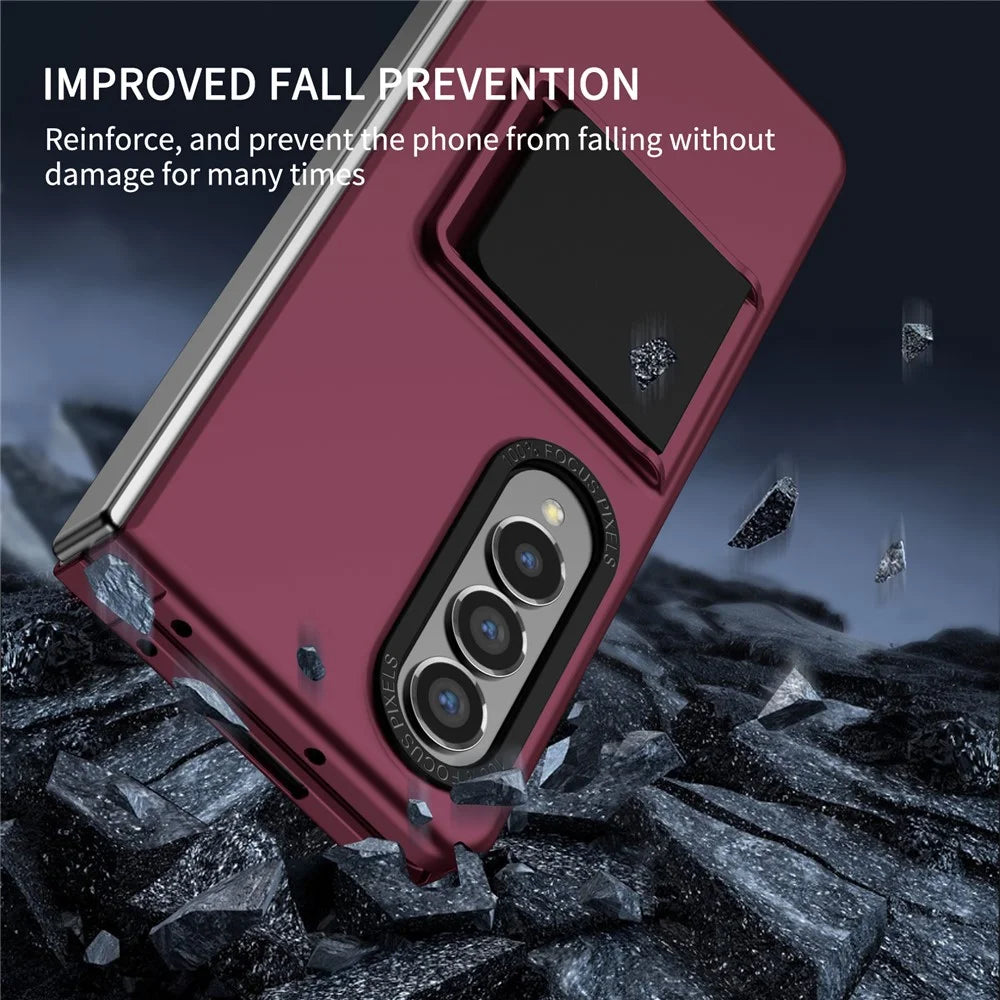 For Samsung Galaxy Z Fold4 5G Case Anti-Scratch Phone Cover Hard PC Case with Kickstand - Wine Red - 4