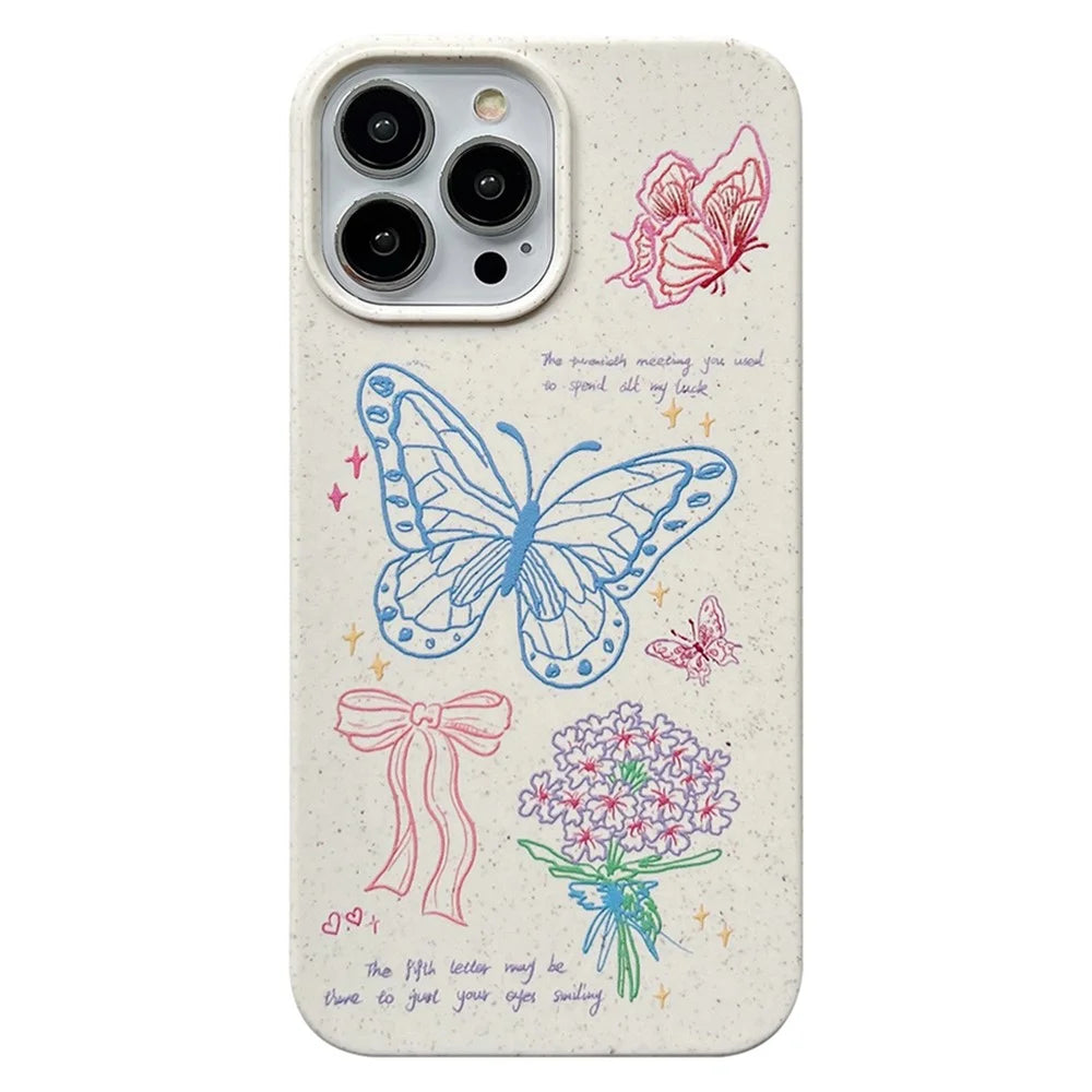 Phone Case for iPhone 13 Pro Max 6.7 inch Wheat Straw Degradable Slim Cover Pattern Printing Phone Shell - Line Butterfly - 1