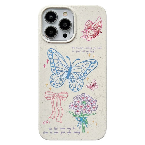 Phone Case for iPhone 13 Pro Max 6.7 inch Wheat Straw Degradable Slim Cover Pattern Printing Phone Shell - Line Butterfly - 1