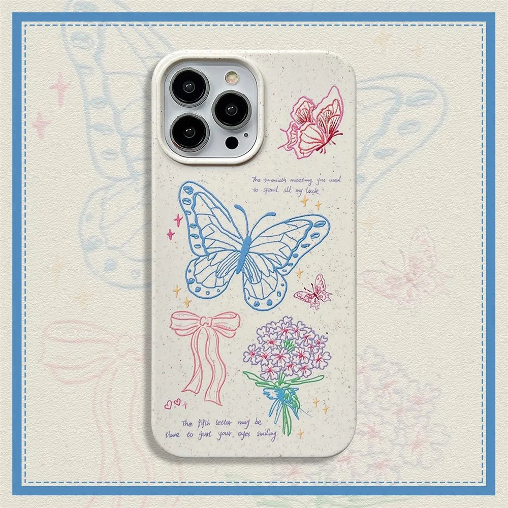 Phone Case for iPhone 13 Pro Max 6.7 inch Wheat Straw Degradable Slim Cover Pattern Printing Phone Shell - Line Butterfly - 2