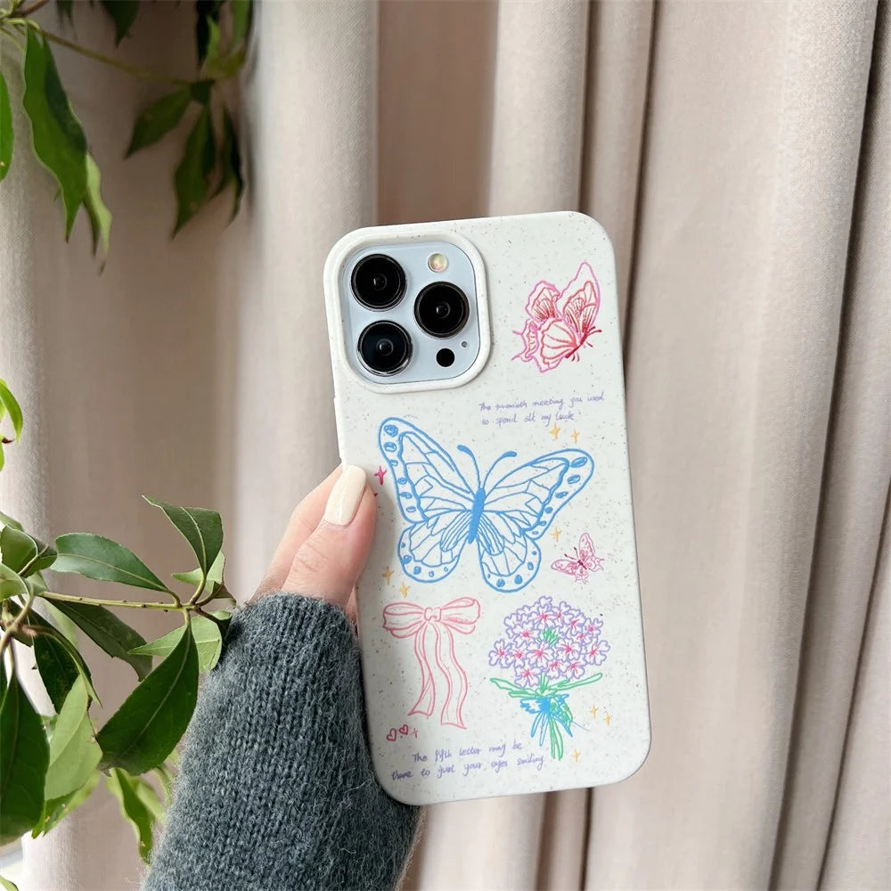 Phone Case for iPhone 13 Pro Max 6.7 inch Wheat Straw Degradable Slim Cover Pattern Printing Phone Shell - Line Butterfly - 5