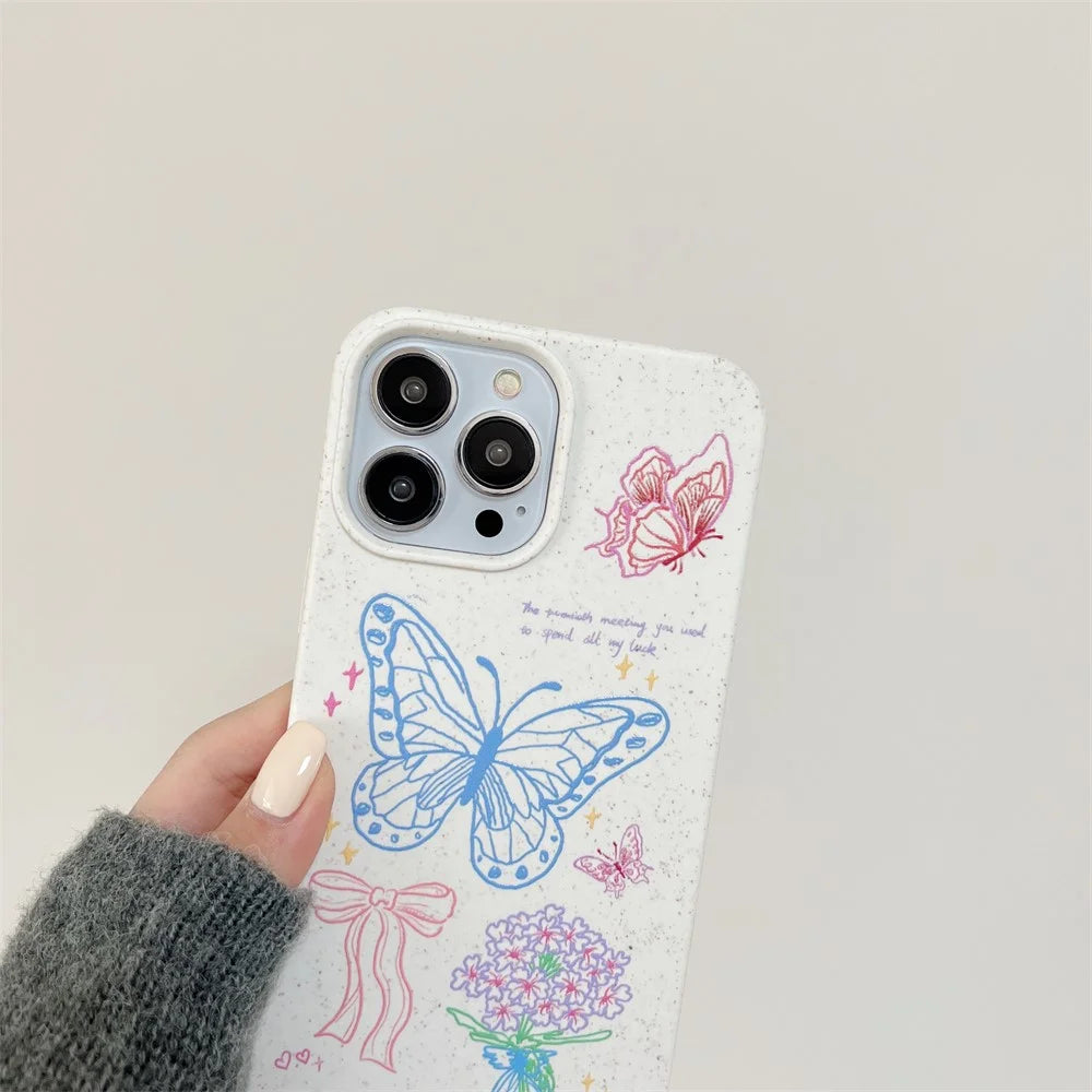 Phone Case for iPhone 13 Pro Max 6.7 inch Wheat Straw Degradable Slim Cover Pattern Printing Phone Shell - Line Butterfly - 7