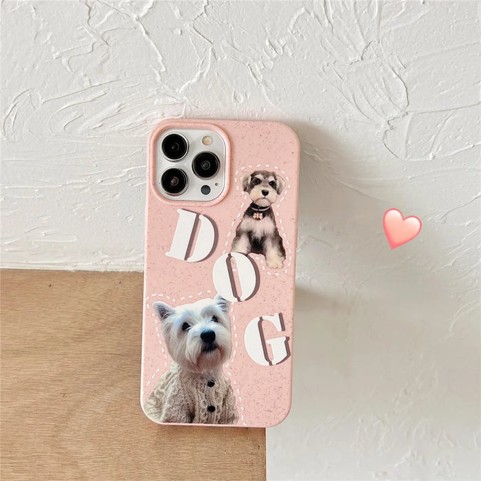 For iPhone 14 Pro Case Wheat Straw Degradable Phone Cover Pattern Printing Phone Shell - Dog - 4