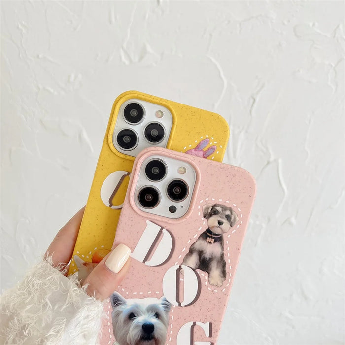 For iPhone 14 Pro Case Wheat Straw Degradable Phone Cover Pattern Printing Phone Shell - Dog - 5