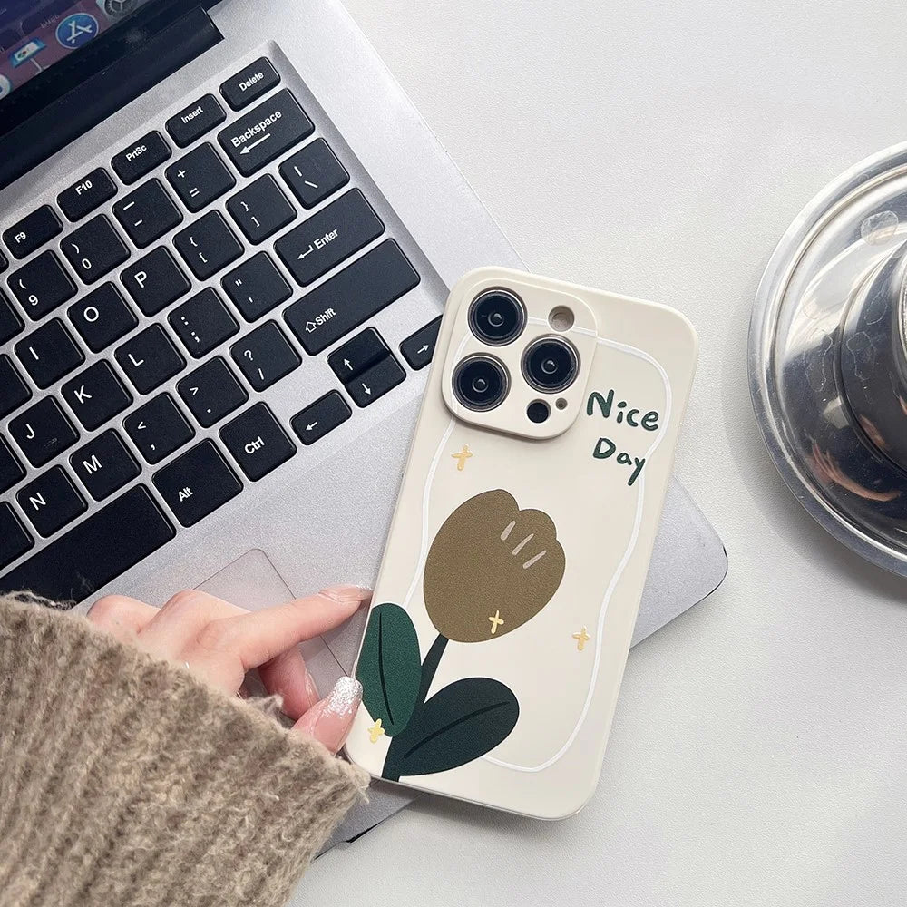 For iPhone 13 Pro Max 6.7 inch Precise Cutout Phone Case Stylish Pattern TPU Drop-proof Cover - Tulip - 2