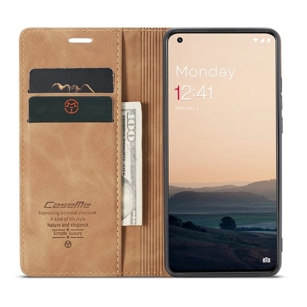 CASEME 013 Series Phone Shell for OnePlus 11 5G Magnetic Flip PU Leather Case Wallet Stand Cover - Brown - 2