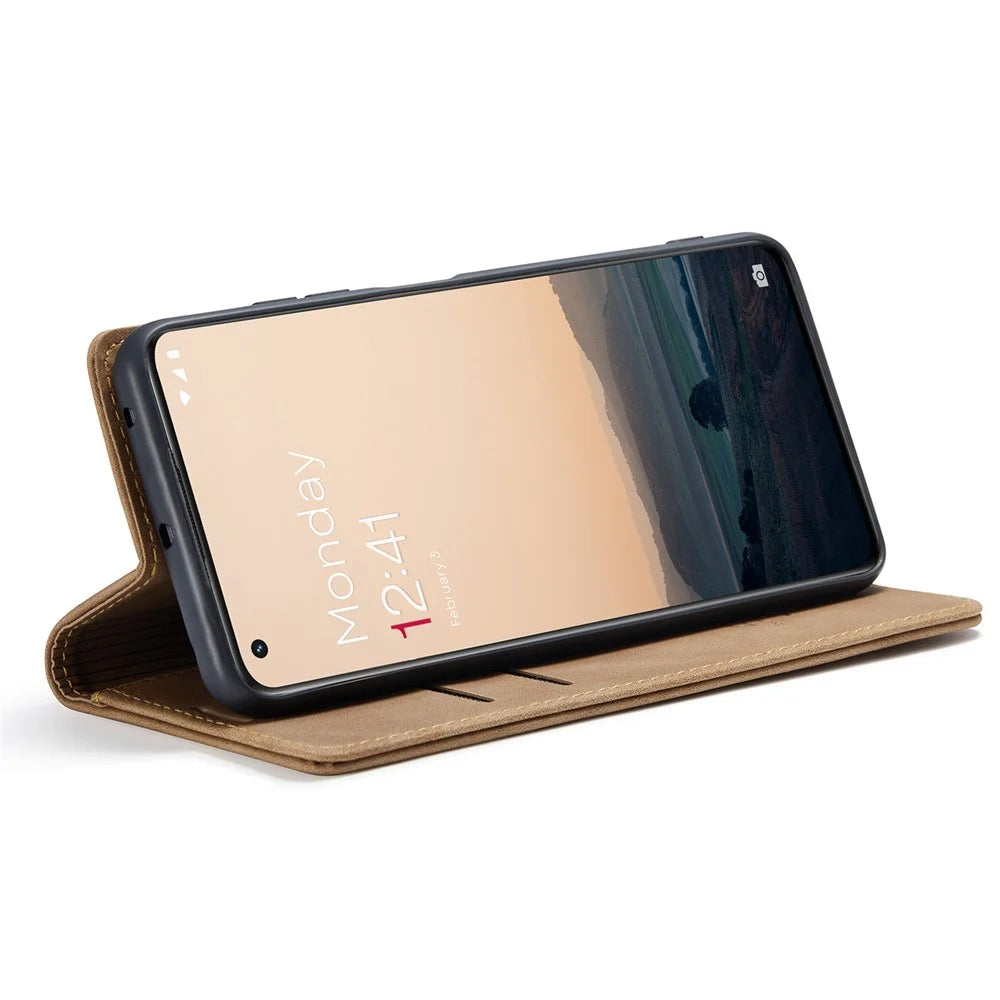 CASEME 013 Series Phone Shell for OnePlus 11 5G Magnetic Flip PU Leather Case Wallet Stand Cover - Brown - 3