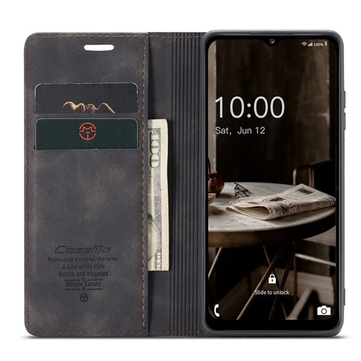 CASEME 013 Series Phone Shell for Samsung Galaxy A24 4G (162.1 x 77.6 x 8.3mm) PU Leather Case Wallet Stand Flip Cover - Black - 2