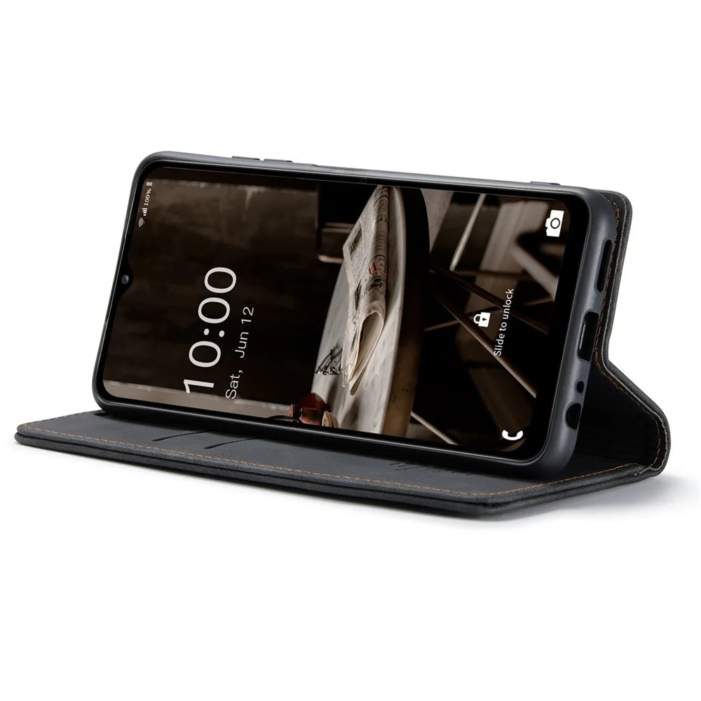 CASEME 013 Series Phone Shell for Samsung Galaxy A24 4G (162.1 x 77.6 x 8.3mm) PU Leather Case Wallet Stand Flip Cover - Black - 3