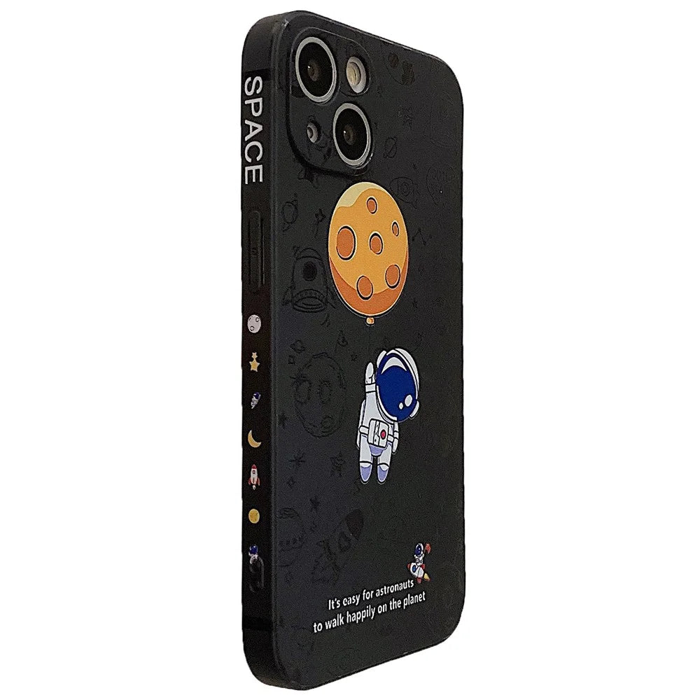 For iPhone 14 Plus Precise Cutout Anti-drop Phone Case Moon Astronaut Pattern TPU Back Cover - Black - 1