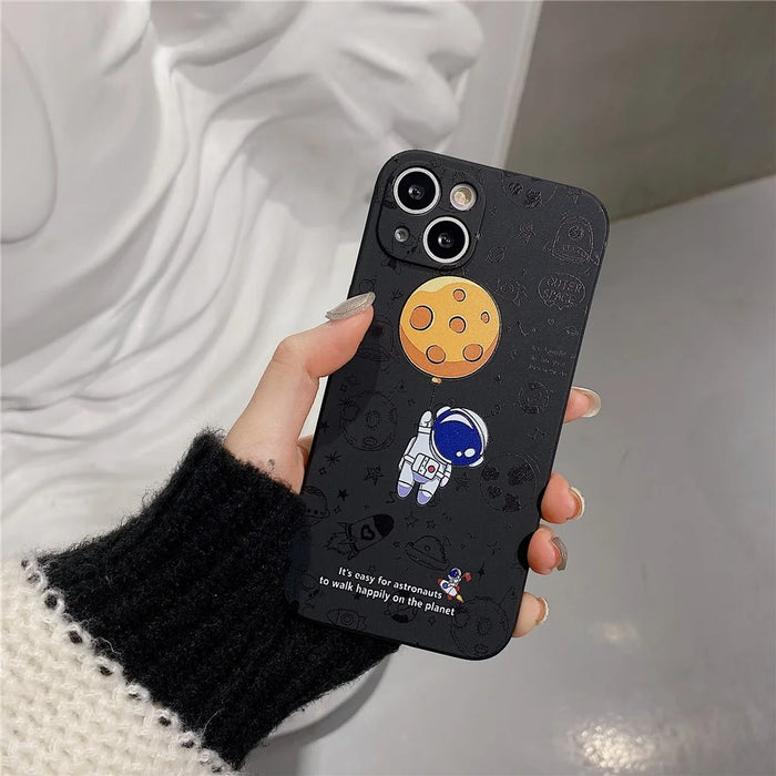 For iPhone 14 Plus Precise Cutout Anti-drop Phone Case Moon Astronaut Pattern TPU Back Cover - Black - 2