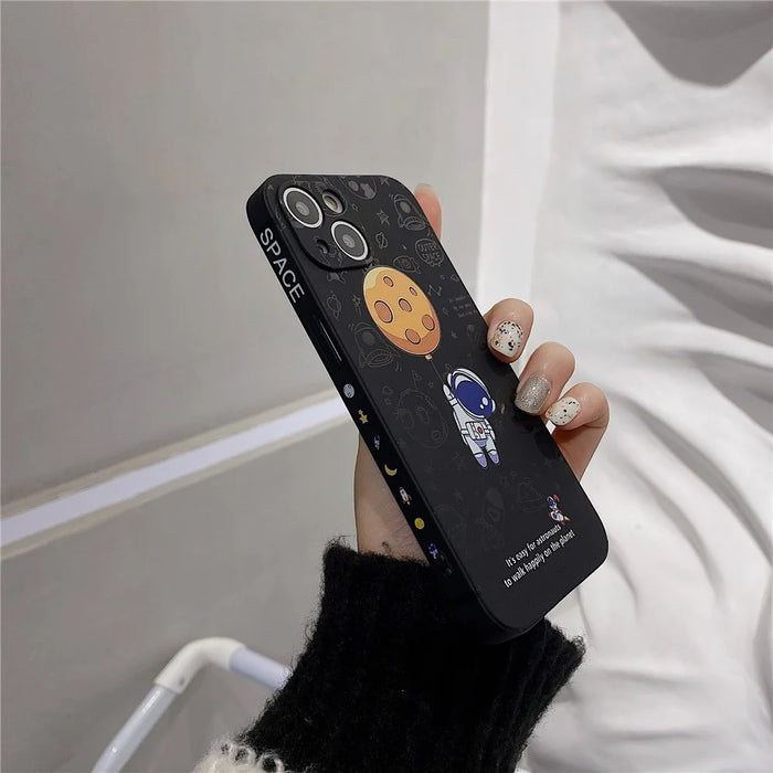 For iPhone 14 Plus Precise Cutout Anti-drop Phone Case Moon Astronaut Pattern TPU Back Cover - Black - 3