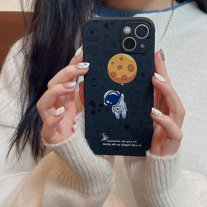 For iPhone 14 Plus Precise Cutout Anti-drop Phone Case Moon Astronaut Pattern TPU Back Cover - Black - 4