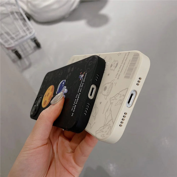 For iPhone 14 Plus Precise Cutout Anti-drop Phone Case Moon Astronaut Pattern TPU Back Cover - Black - 5