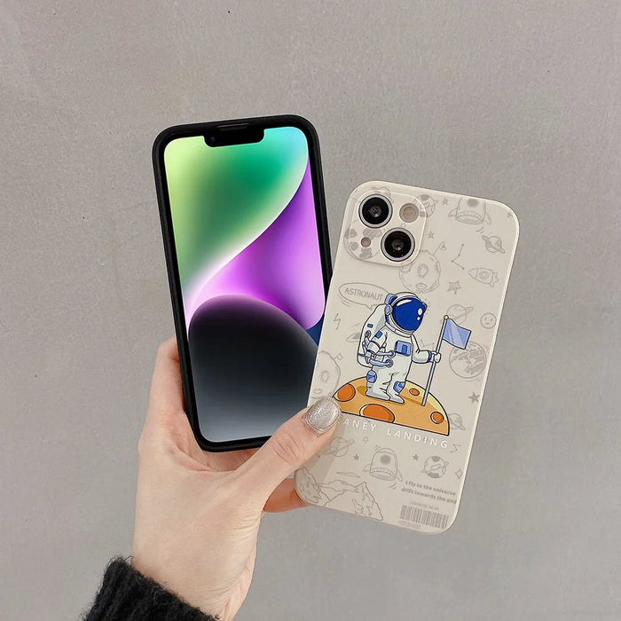 For iPhone 14 Plus Precise Cutout Anti-drop Phone Case Moon Astronaut Pattern TPU Back Cover - Black - 6