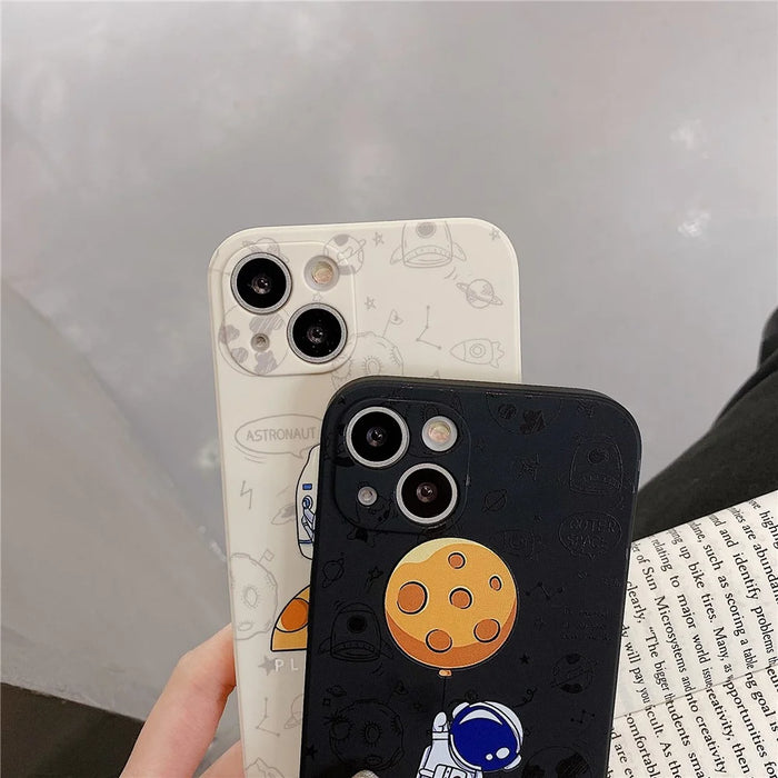 For iPhone 14 Plus Precise Cutout Anti-drop Phone Case Moon Astronaut Pattern TPU Back Cover - Black - 7