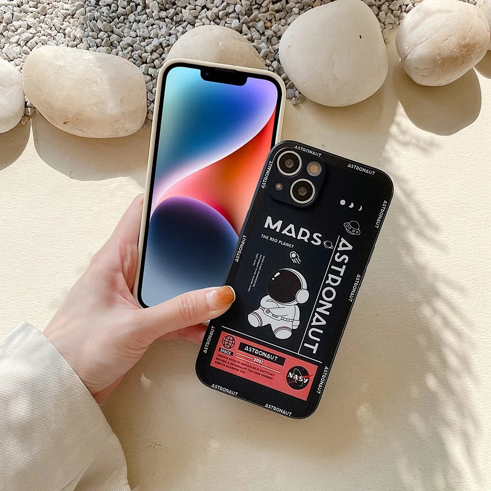 For iPhone 14 Mars Astronaut Pattern Anti-drop Phone Case Precise Cutout Soft TPU Cover - Black - 2