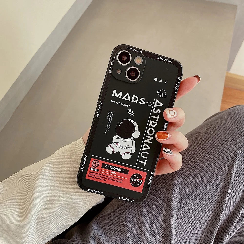 For iPhone 14 Mars Astronaut Pattern Anti-drop Phone Case Precise Cutout Soft TPU Cover - Black - 5